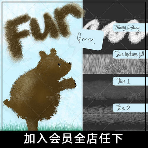 Procreate笔刷 5款手绘插画动物毛发茸毛画笔iPad触大师级画板308