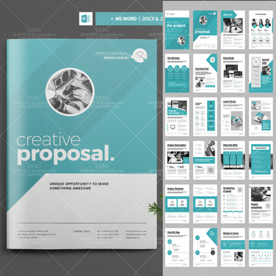 Indesign/Word模板A4 24P清绿企业VI品牌手册画册杂志ID设计素材