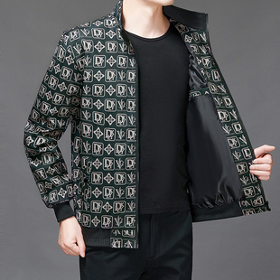 春季夹克男士潮流印花大码上衣休闲春秋薄款棒球服立领字母外套男