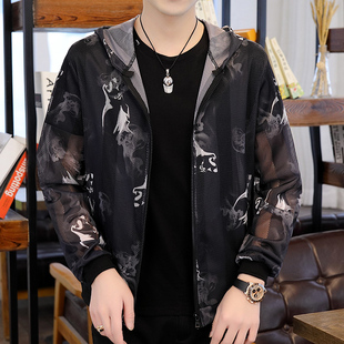 夏季男士个性薄款镂空透气户外防晒衣社会小伙帅气夹克休闲外套潮