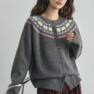 新款 女2025秋季 简约百搭感毛衣 费尔岛设计针织衫 100%羊毛时尚