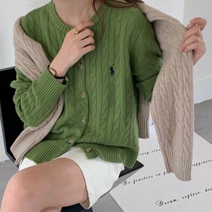 上衣针织毛衣女装 100%纯羊毛衫 设计感麻花开衫 新款 外套女士秋冬季