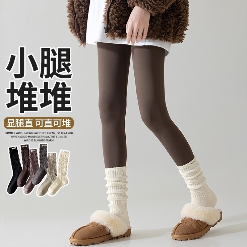 白色小腿堆堆袜女秋冬配鲨鱼裤袜子显瘦长筒冬季中筒非纯棉长袜冬