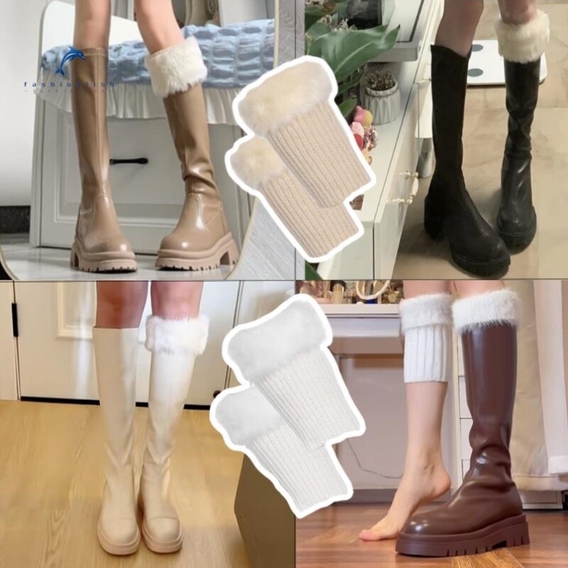 秋冬毛毛靴套仿皮草腿套翻口短靴套百搭护腿保暖男女厚毛绒袜套