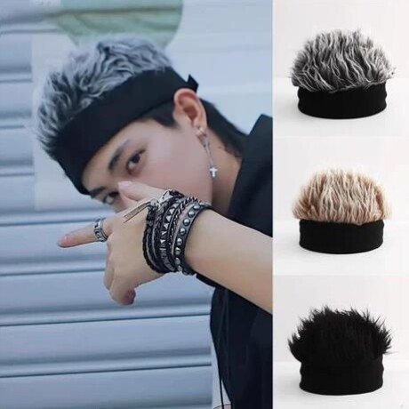 假发短发帽子假发一体男秋冬季地主帽男女抖音网红搞怪街头流氓帽