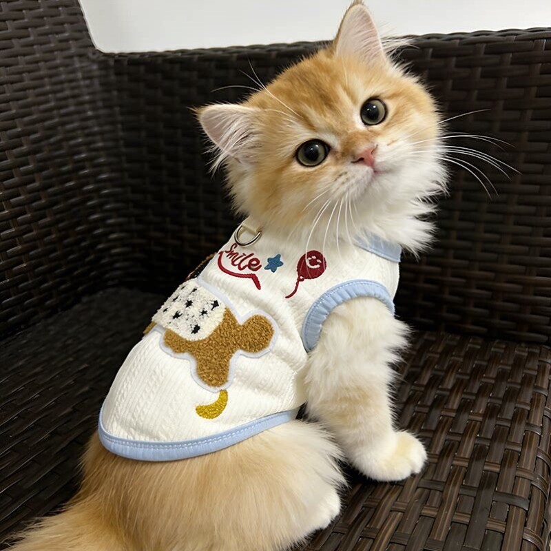 猫咪衣服狗狗背心春夏防掉毛服饰腊肠狗可爱卡通轻薄透气蓝金渐层