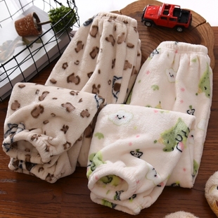 男童家居裤秋冬季2025新款中大童一体加厚珊瑚绒睡裤儿童装暖暖裤