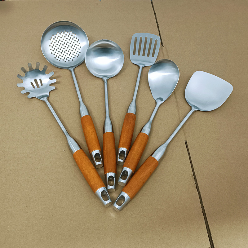 铭诚不锈钢花梨木锅铲勺套装