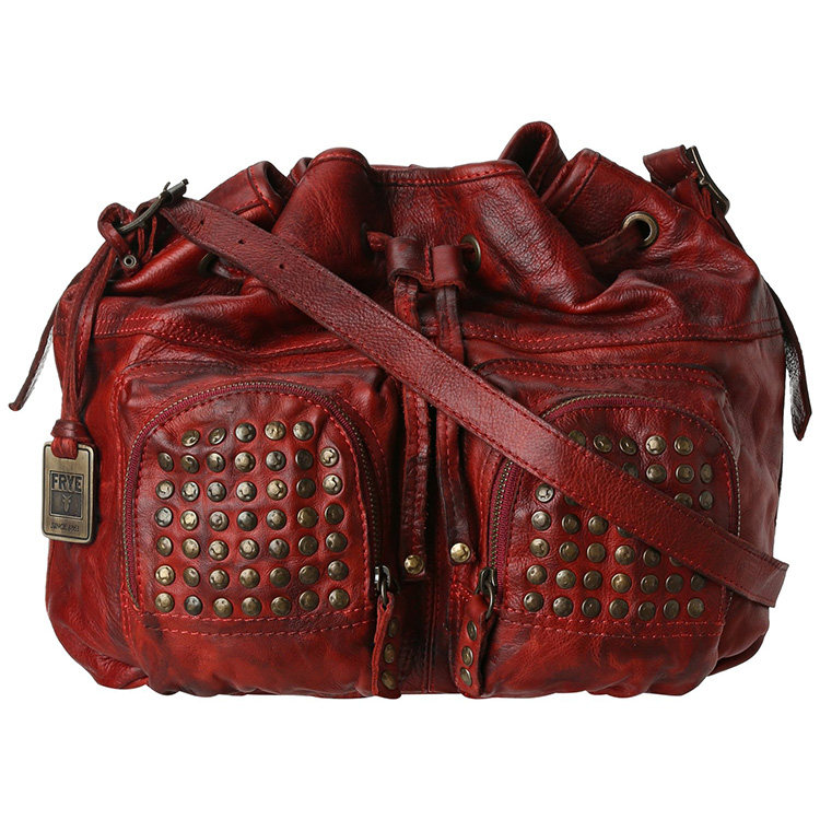 frye 弗莱 brooke drawstring火烧红 女士休闲真皮手工复古单肩包
