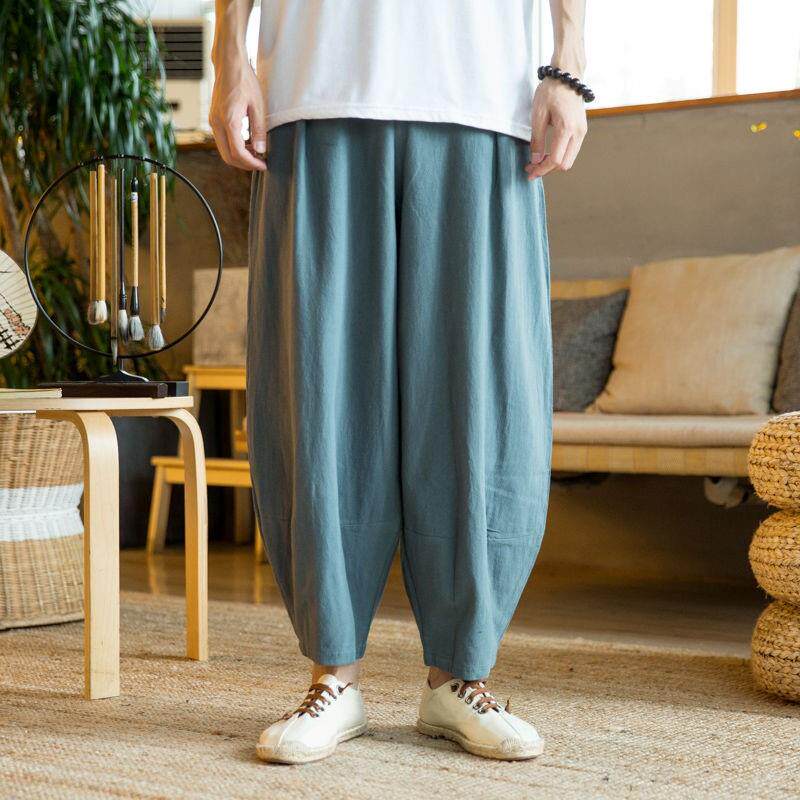 春夏季复古宽松僧裤男士大裆练功服禅意僧人灯笼裤休闲棉麻裤