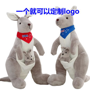 定制公司LOGO做水洗标吊牌烫印来图彩印袋鼠毛绒玩具鼠抱枕娃娃