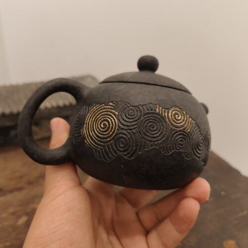 纯手工刻绘描金【星空】西施壶7亿岁安化冰碛岩原石冰晶石200cc