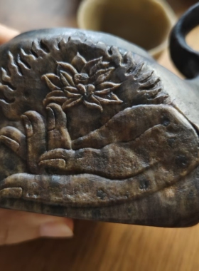 原创孤品【丝路花火】稀缺紫豹纹安化冰碛岩原石茶壶240cc手工壶