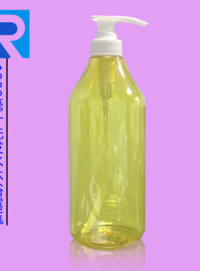 1000ml黄色圆形pet塑料瓶沐浴露瓶洗发水护发素透明分装空瓶子1L