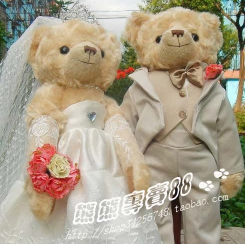 专柜正品情侣婚纱泰迪熊婚纱熊结婚熊婚庆娃娃礼物压床娃娃送支架