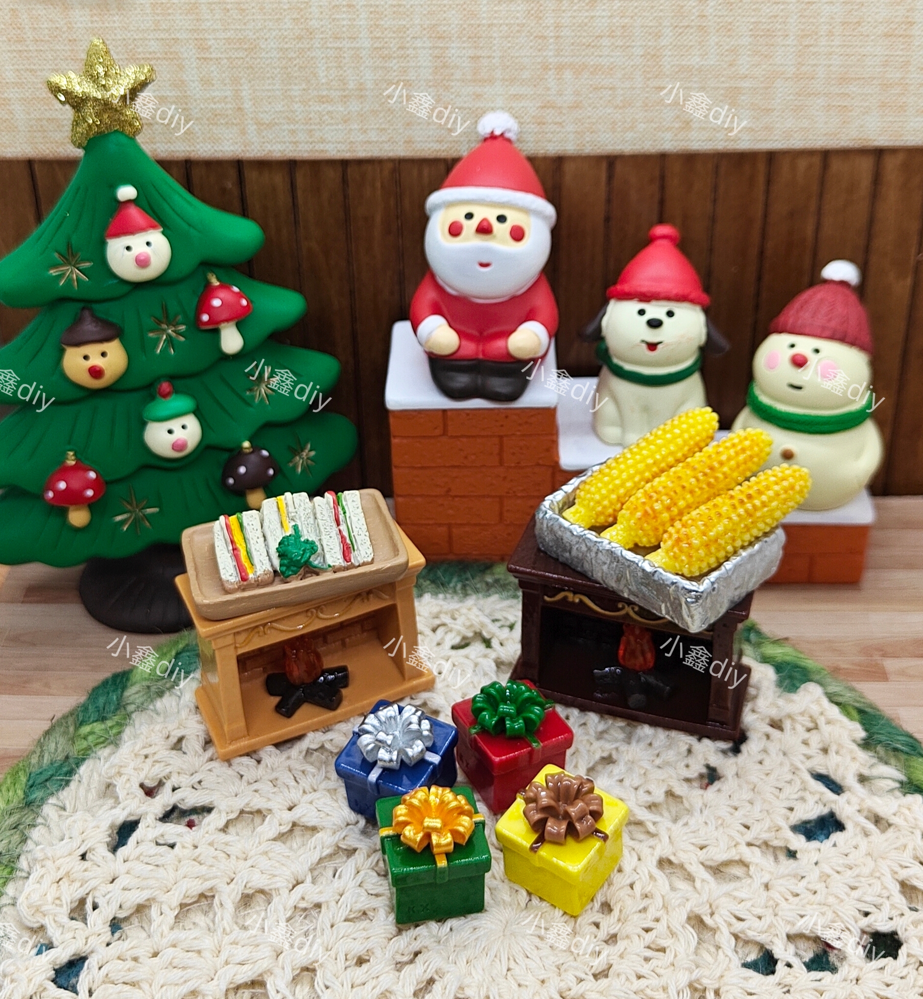 定制圣诞礼物盒diy仿真微缩食玩烤玉米树脂配件奶壁炉装饰摆件