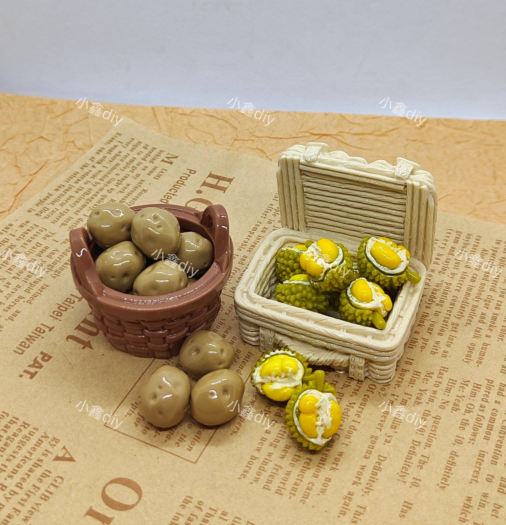 定制迷你土豆榴莲diy仿真微缩食玩树脂配件捏捏奶油胶装饰摆设