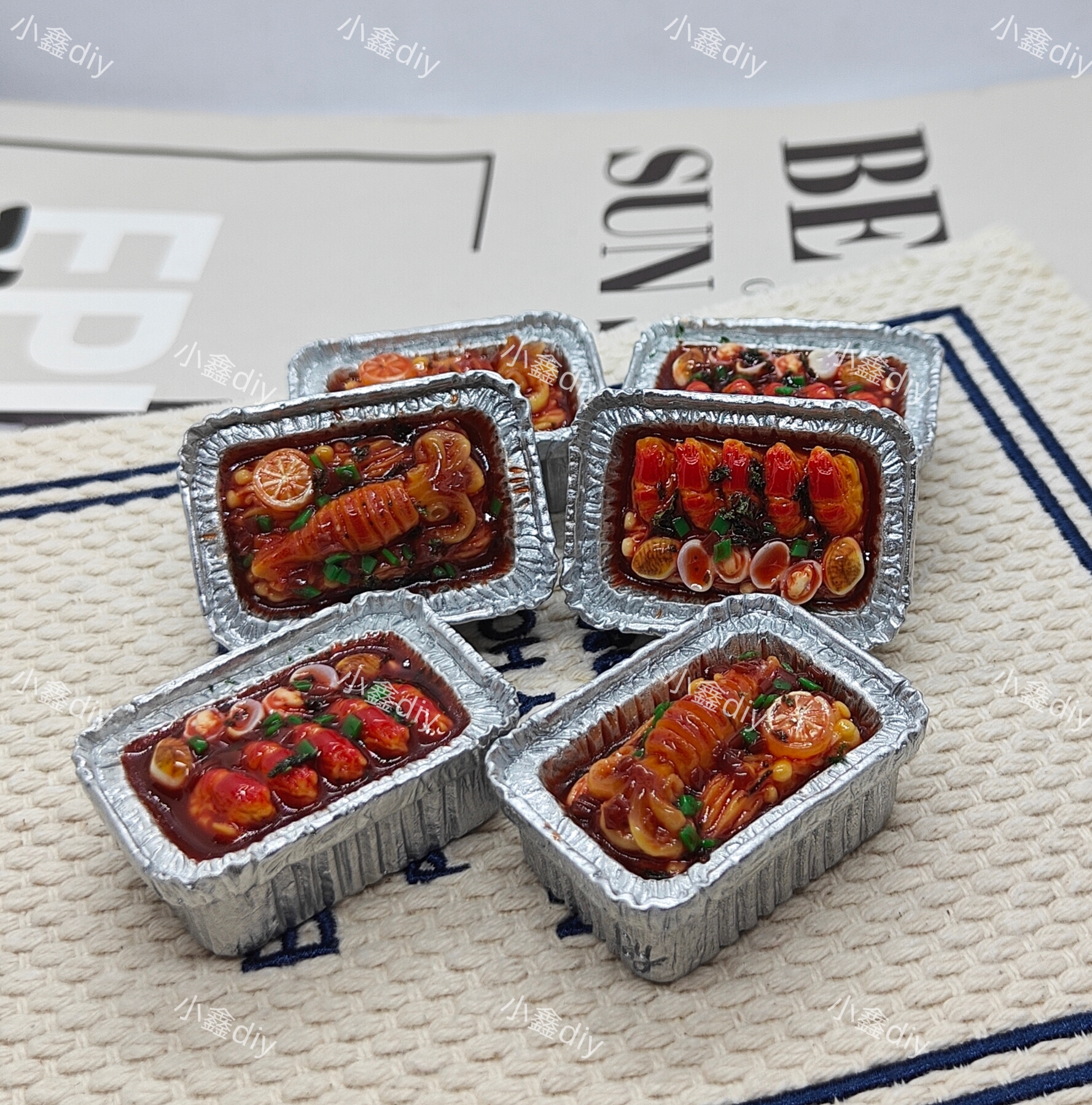 DUOYE/朵爷定制锡纸捞汁小海鲜diy仿真微缩食玩手工树脂配件