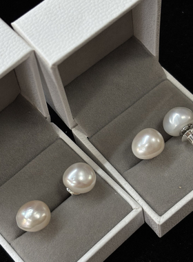 一对天然巴洛克极光珍珠耳钉 925银