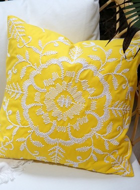 绳绣柠黄 民族黄色立体绣花抱枕45x45民宿抱枕靠垫