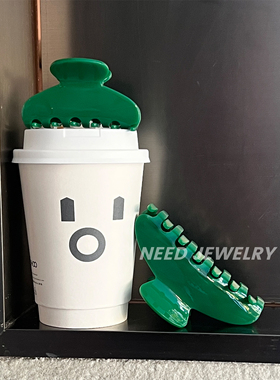 韩国ins新款少女优雅法式盘发醋酸大鲨鱼夹经典款扇形草绿色抓夹