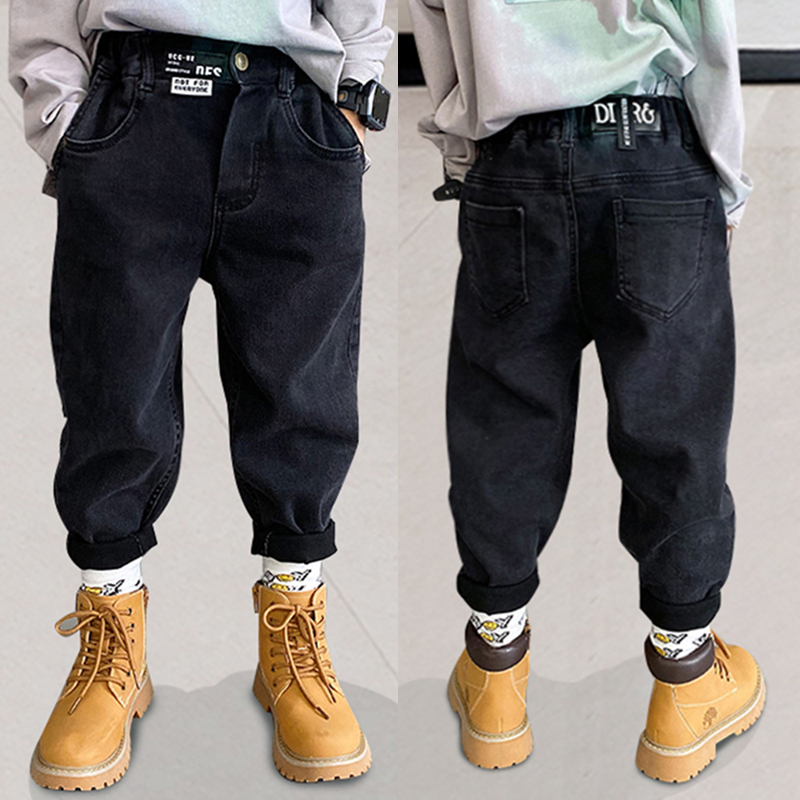 秋冬修身一体绒男童牛仔裤裤子