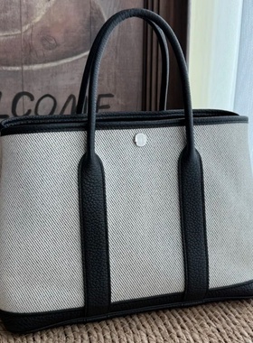 【天花板】H家全手工蜡线2025花园包30cm新款negonda牛皮拼帆布包