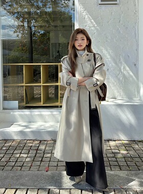 【MF微胖大码】FY01卡其色风衣外套英伦风大衣超好看中长款韩系