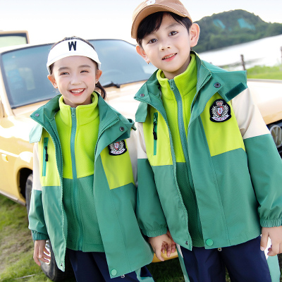 幼儿园园服春秋套装学院风小学生校服绿色班服一年级冲锋衣三件套