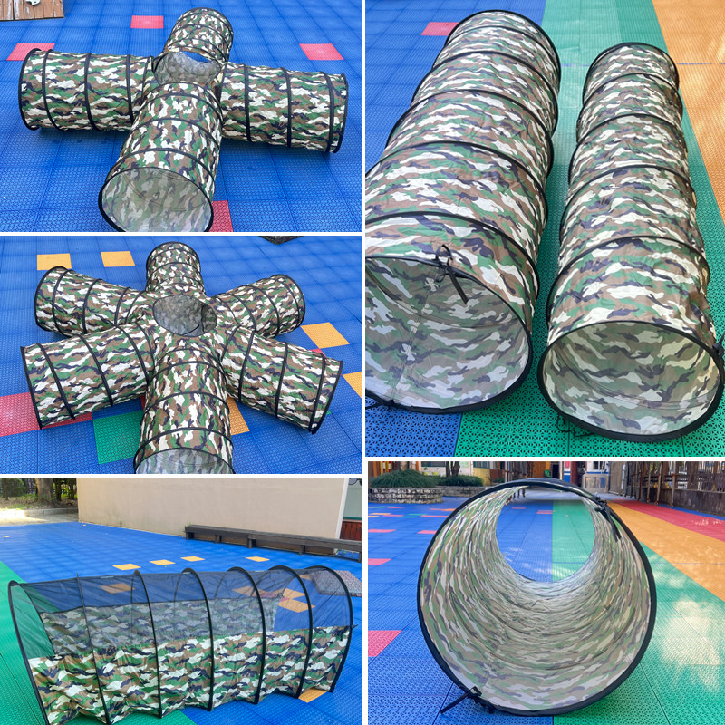 幼儿园户外迷彩野战拱形隧道幼儿军事钻洞玩具材料六向爬行筒道具