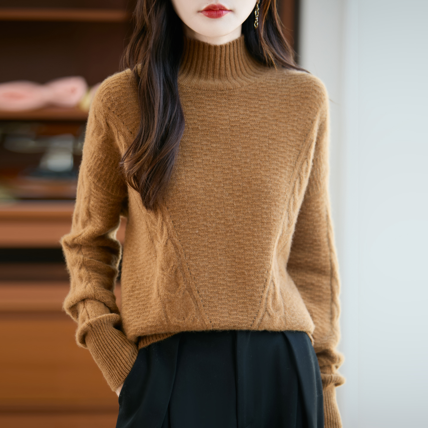 羊毛衫女高领七针加厚绞花毛衣秋冬保暖针织衫打底衫