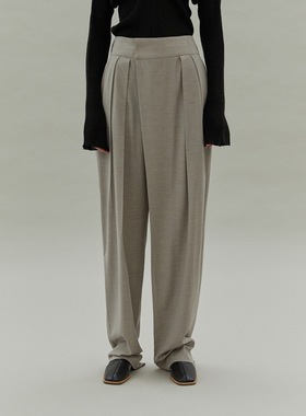 lowclassic薄款斜门襟扭缝不对称宽松阔腿休闲西裤中高腰直筒长裤