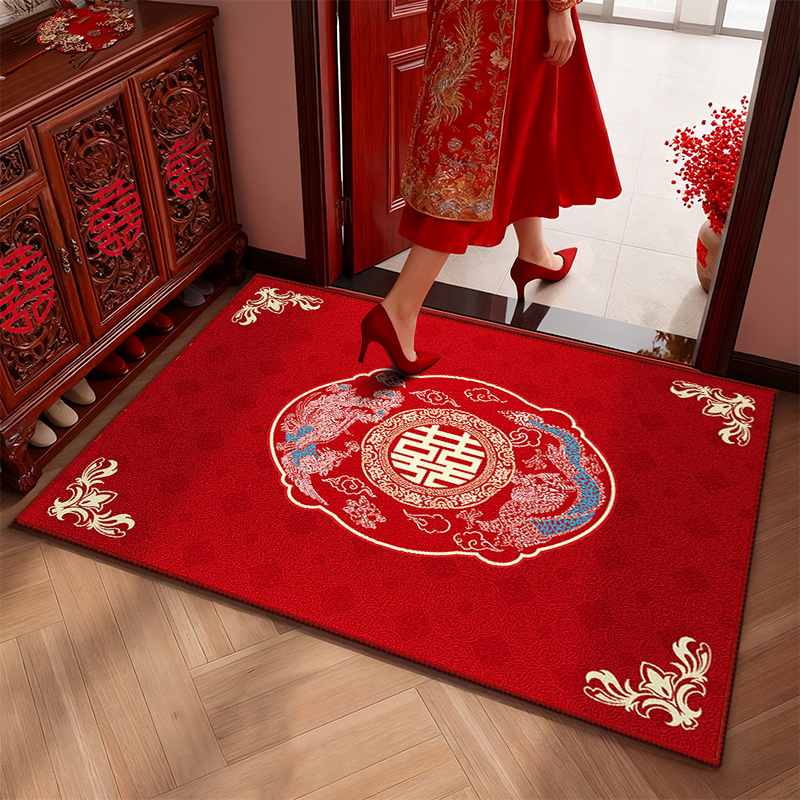 结婚地垫喜庆入户门地垫进门喜字脚垫婚房布置门垫新红色门口地毯