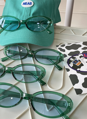 太阳眼镜蓝绿色果冻小框墨镜