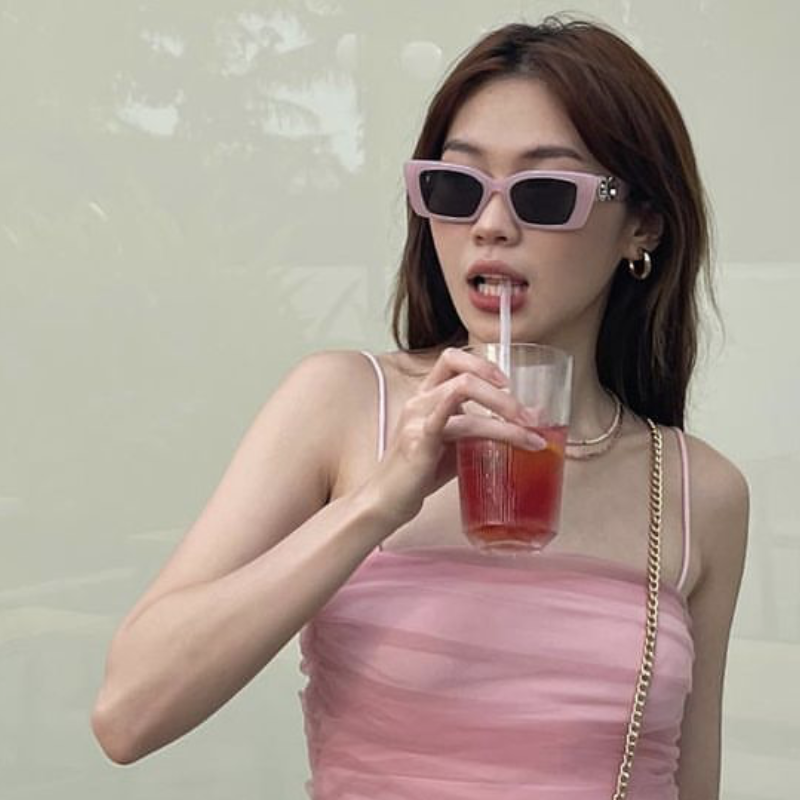 韩版复古方形猫眼小脸墨镜女高级感粉色小框防晒凹造型拍照太阳眼