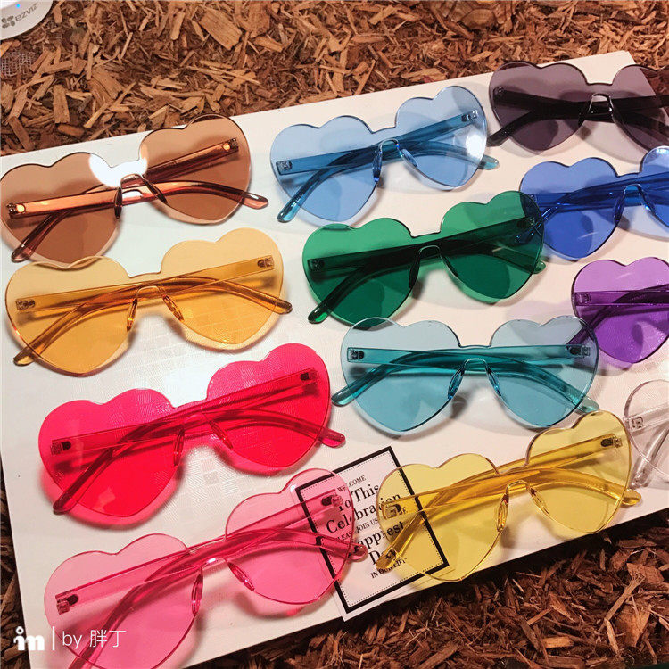无边框抖音果冻爱心一体墨镜糖果色网红透明海洋片心形太阳眼镜