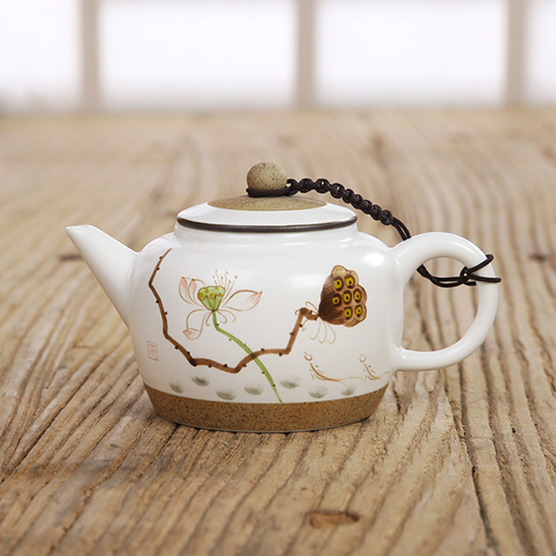 锦坤手绘陶瓷大小号茶壶陶泥白瓷功夫茶具套装过滤茶壶泡茶器包邮