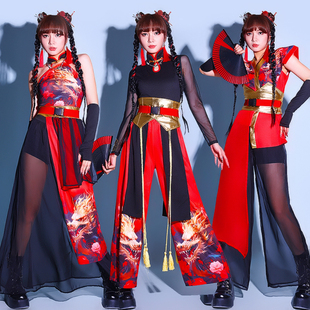 中国风爵士舞演出服2024新款跳舞女团舞蹈服打歌服国潮打鼓表演服