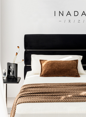 一天之间/不锈钢搭黑色软包复古简约白蜡木双人主卧1.8米实木床