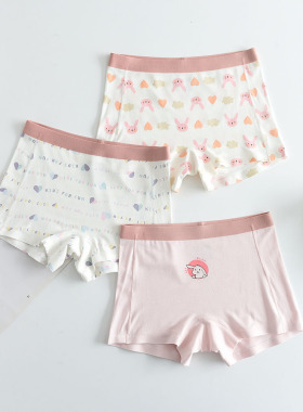 ETX3条盒装 女童内裤夏季薄莫尔a类平角裤不夹PP卡通四角短裤无骨