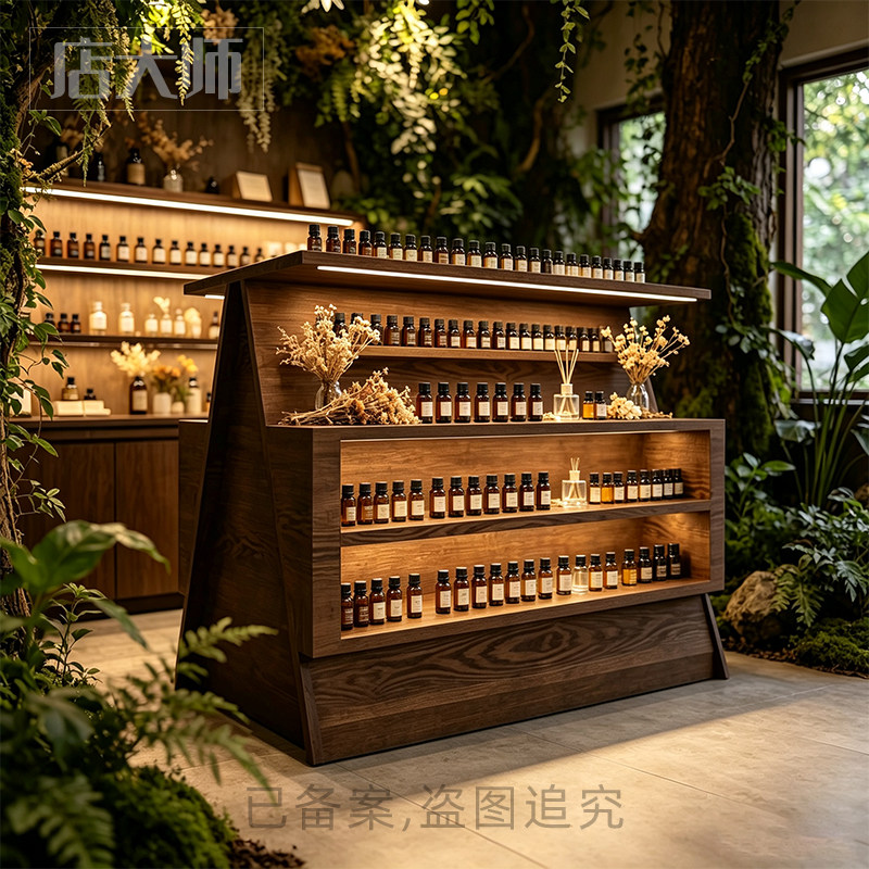 中古风带灯多层美容院展示柜