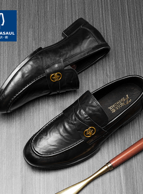 帕达索头层牛皮商务时尚休闲皮鞋春秋新款低帮男士休闲皮鞋230430