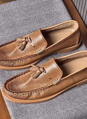 帕达索真皮英伦复古一脚蹬豆豆鞋夏季休闲皮鞋透气乐福鞋男240632