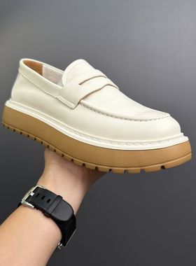 男鞋潮鞋夏季2024新款爆款乐福鞋男真皮一脚蹬厚底休闲板鞋240710