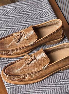 帕达索透气乐福鞋男真皮英伦复古一脚蹬豆豆鞋夏季休闲皮鞋240632