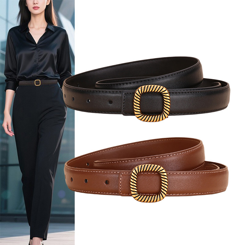 腰带女款真皮平滑扣皮带时尚百搭装饰商务高级感配牛仔裤女士裤带