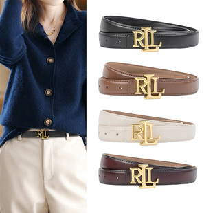 皮带女款新款字母真皮平滑扣腰带时尚潮流休闲百搭女士牛皮裤带