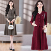 气质减龄遮肚显瘦中长款 假两件套毛呢加厚长袖 连衣裙女春秋季 裙子