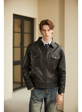 特叔经典507美式复古牛仔夹克羊皮真皮皮衣时尚百搭男士皮外套