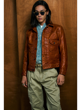 特叔美式复古506真皮皮衣经典工装早春夹克RRL复刻牛皮初春外套